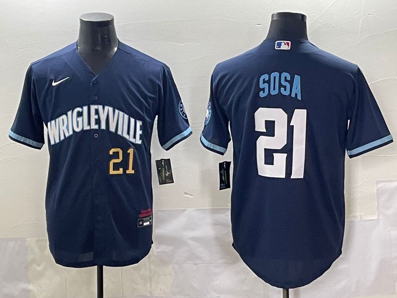 Men 2025 Chicago Cubs #21 Sosa Drak Blue City Edition Nike MLB Jersey style 4